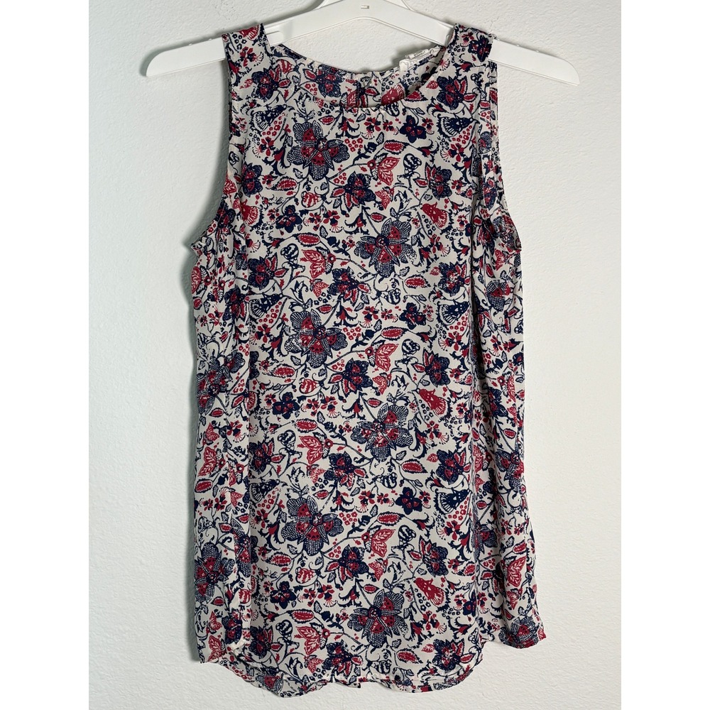 Artisan‎ NY Womens Small Red Navy Floral Paisley Sleeveless Button Back Blouse